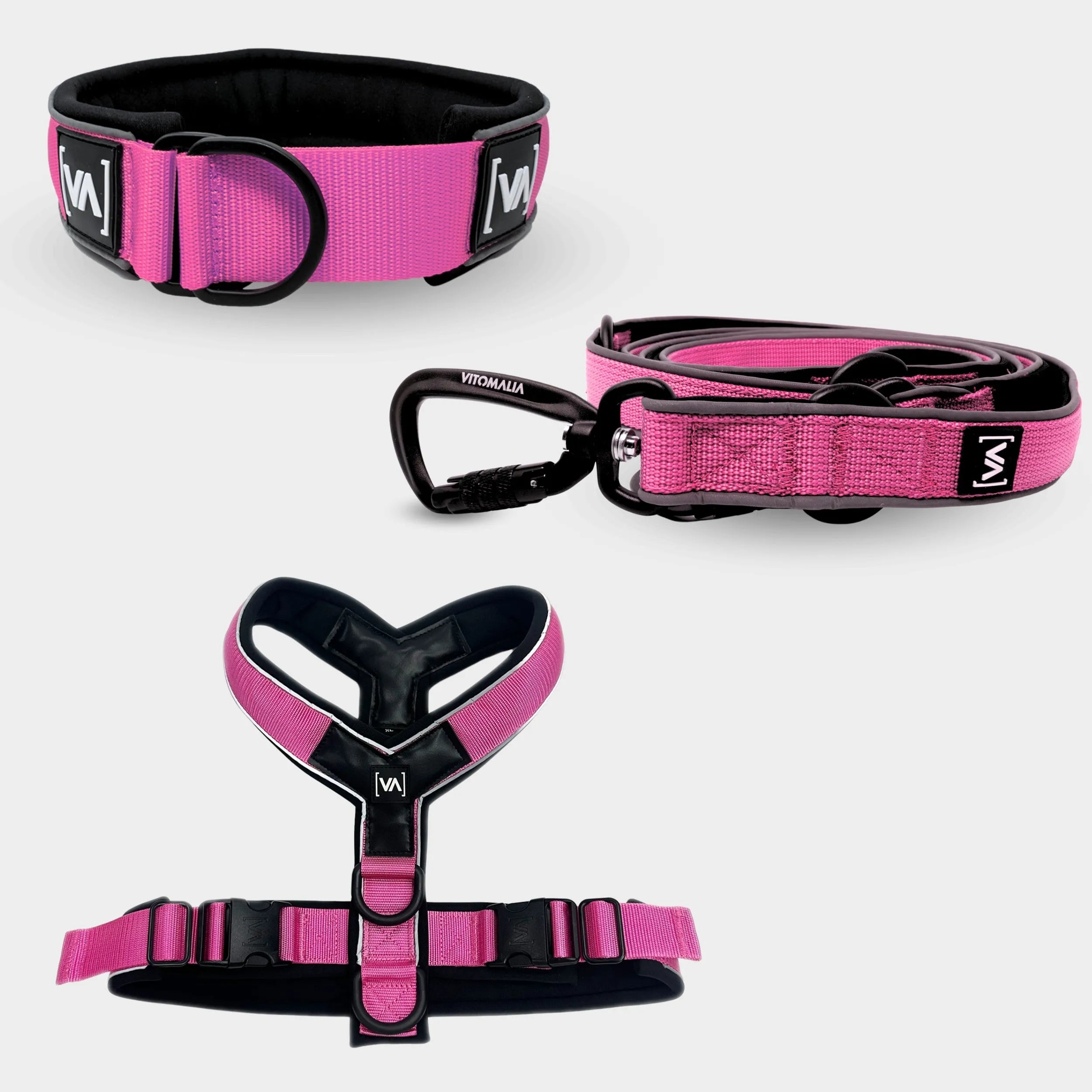 Bundle Easy Go Edition Pink Set - Collier d'arrêt de traction + Harnais en Y + Laisse pour chien réglable de 2,2m Laisse pour chien