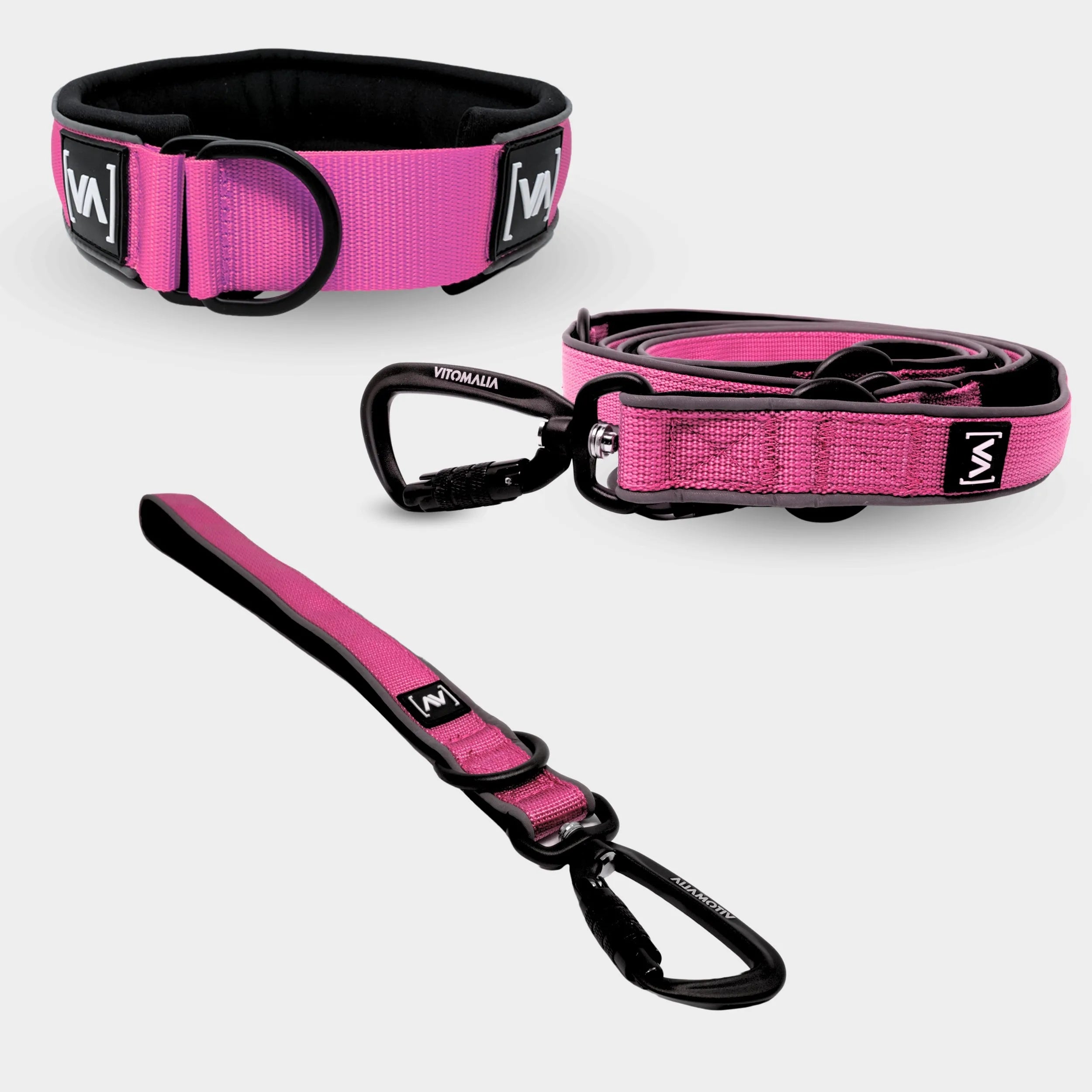Bundle Easy Go Edition Pink Set - collier d'arrêt de traction + Laisse courte + Laisse pour chien réglable
