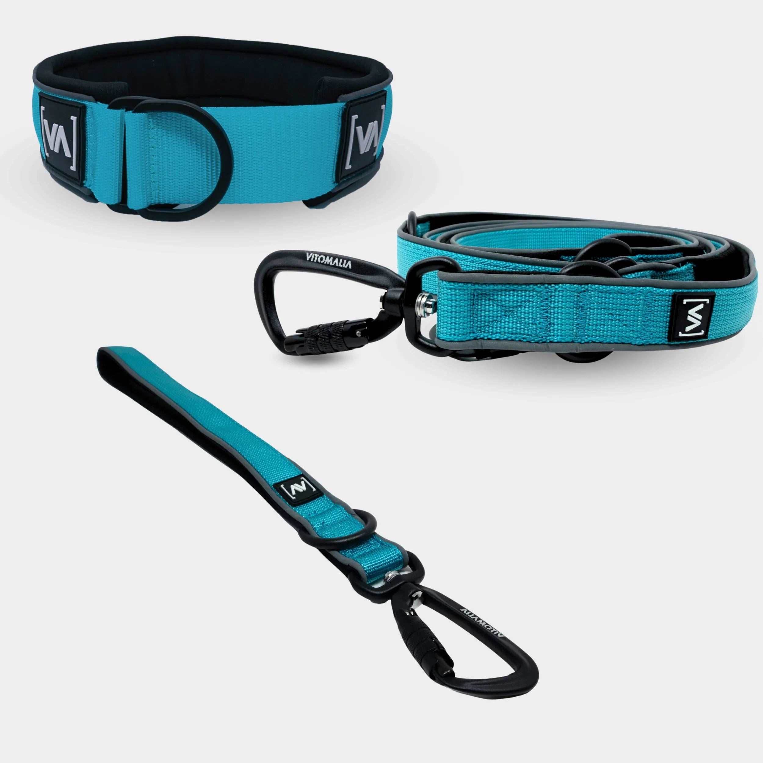 Bundle Easy Go Edition Turquoise Set - pull stop collar + Short Leash + adjustable Dog Leash