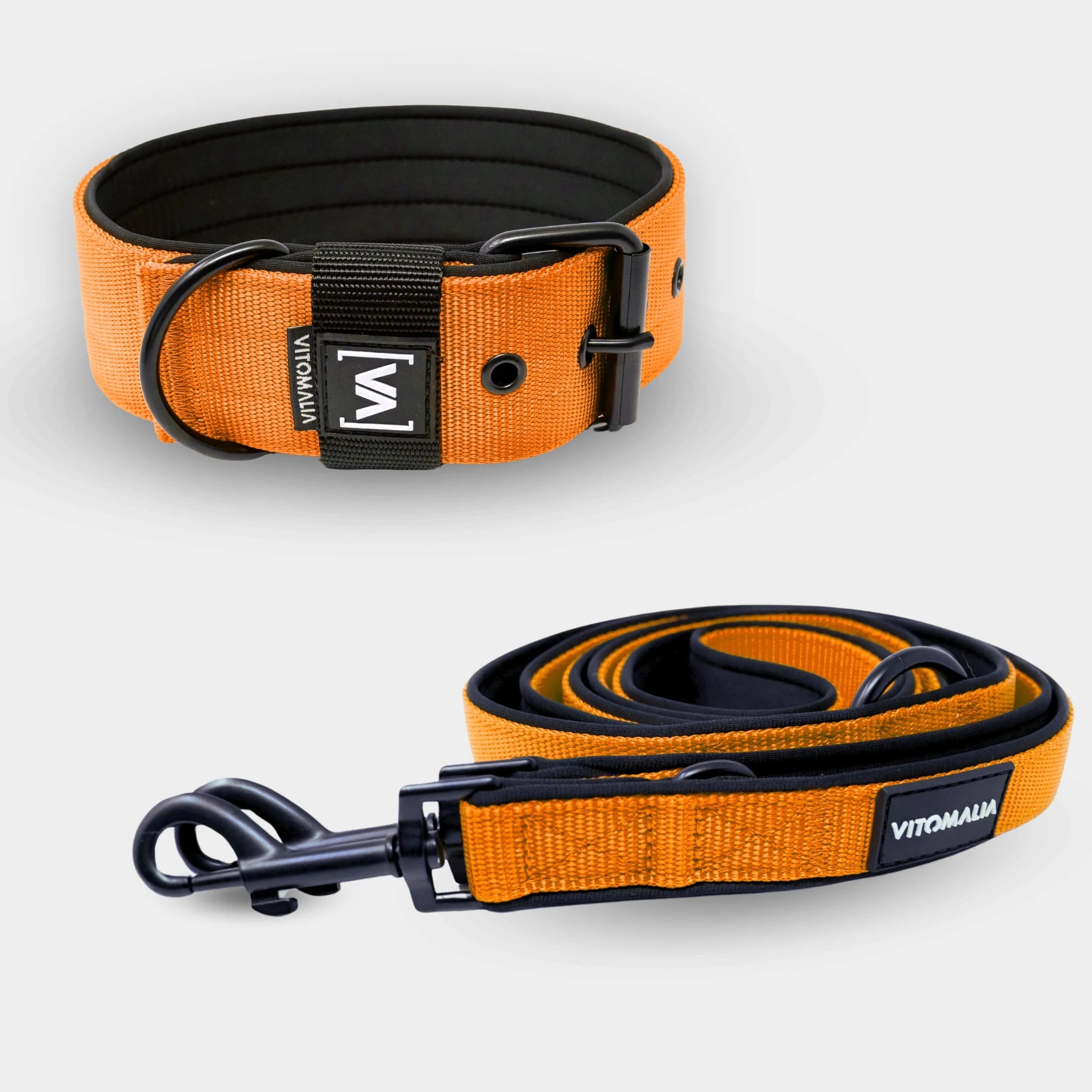 Bundle Classic Nero Edition Orange Set - Collier + 2,2m triple Laisse pour chien réglable Laisse pour chien