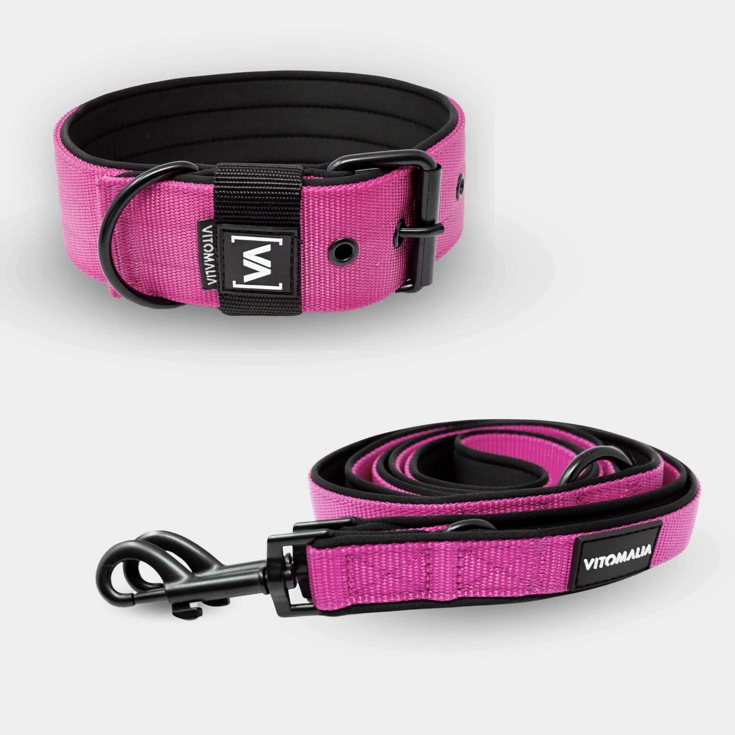 Zestaw Classic Nero Edition Pink - Obroża + potrójnie regulowana Smycz dla psa 2,2 m