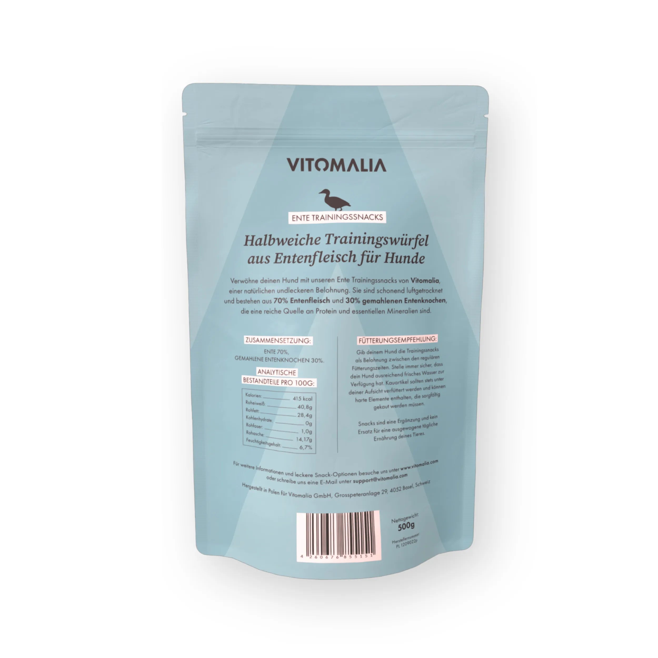 4er Trainingssnacks Bundle: Ente, Wildschwein, Pferd & Hirsch – Gesamtgewicht 2kg (4x500g) - Vitomalia - Trainingssnacks