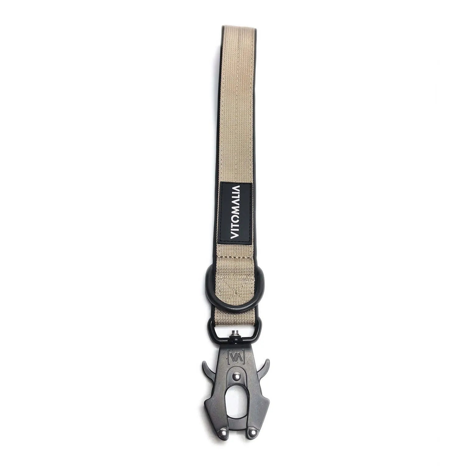 30cm Beige Kurzführer mit 3cm Breite und Froschkarabiner aus Hartaluminium - Vitomalia - Hundeleine Extrem Edition