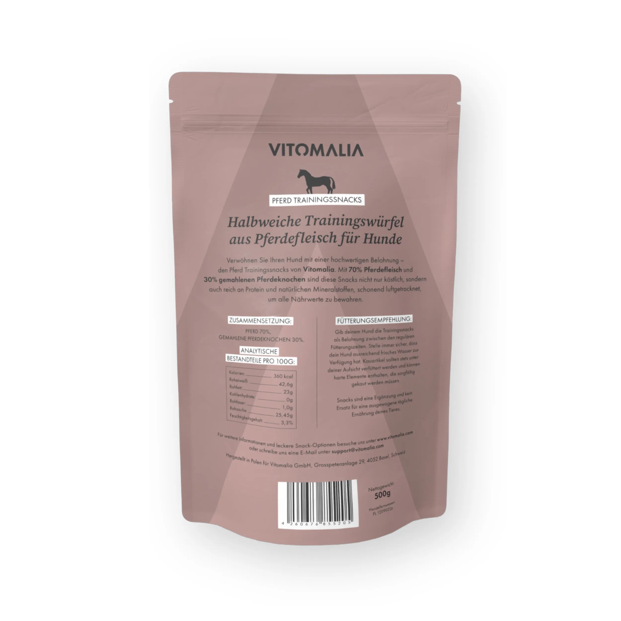 4er Trainingssnacks Bundle: Ente, Wildschwein, Pferd & Hirsch – Gesamtgewicht 2kg (4x500g) - Vitomalia - Trainingssnacks