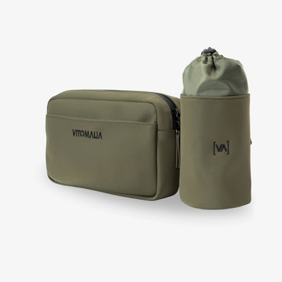 Multifunktionale Khaki Gassitasche für Hundebesitzer als Bauchtasche in Khaki: Mit herausnehmbaren Leckerlifächern, Kotbeutelspender und Wasserflaschenhalter - Vitomalia - Gassitasche