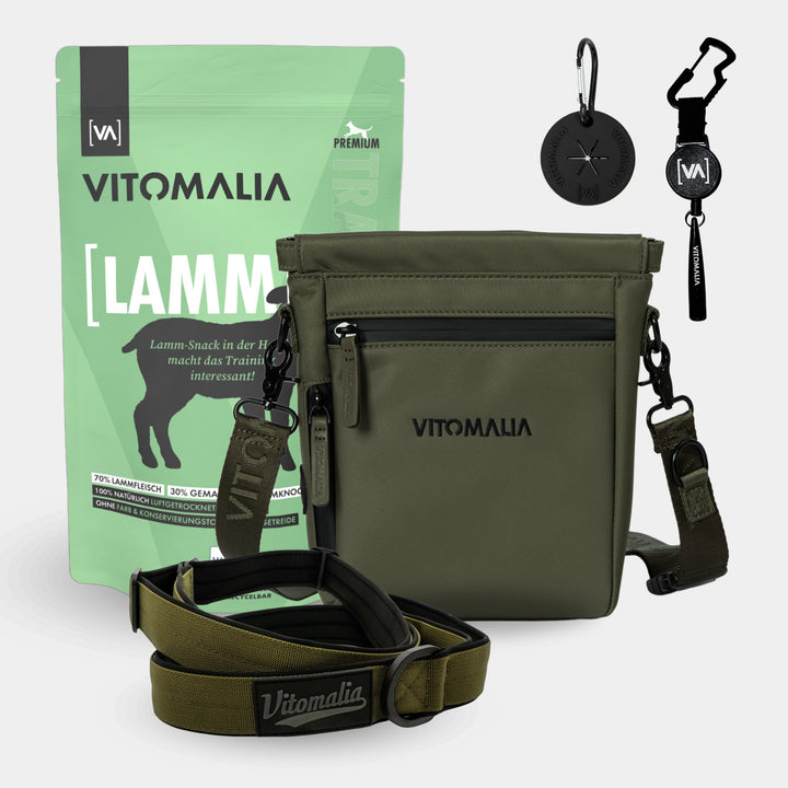 Bundle - Complete dog walking set-khaki lamb - With stylish Shoulder Bag