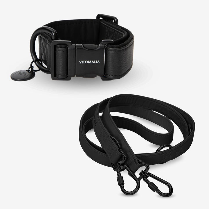 Bundle Luxus Edition Black Set - Collare + Guinzaglio per cane triplo regolabile da 2,2 m Guinzaglio per cane