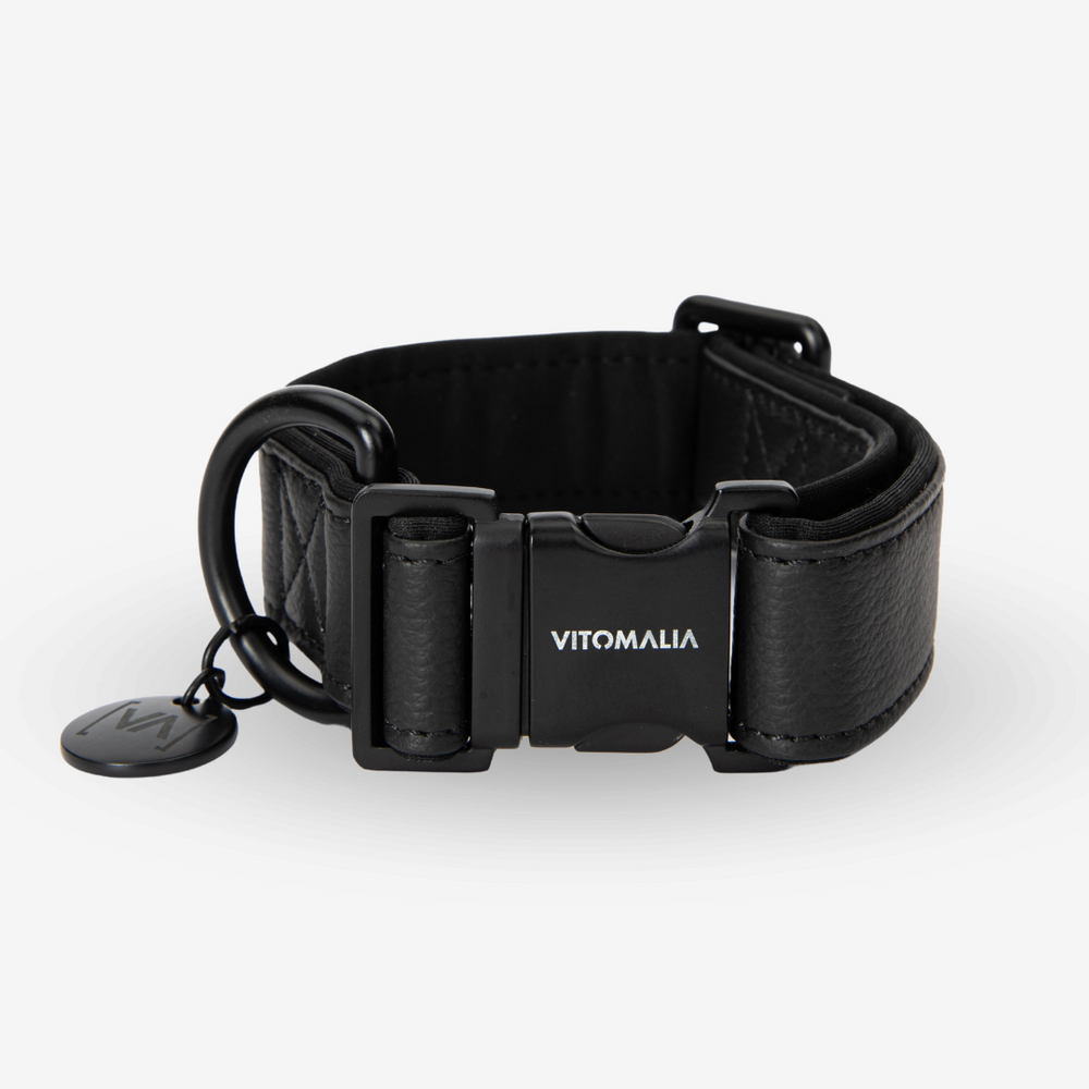 Piñatex Luxus-Hundehalsband - Nachhaltiges Ananas-Leder in Schwarz - Vitomalia - Hundehalsband Luxus Edition