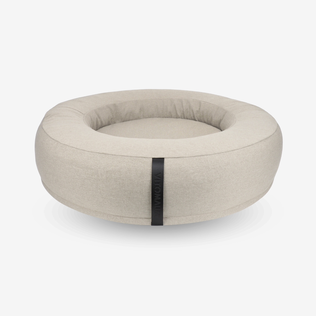 Orthopädisches Donut Hundebett – RePET Linen in Beige