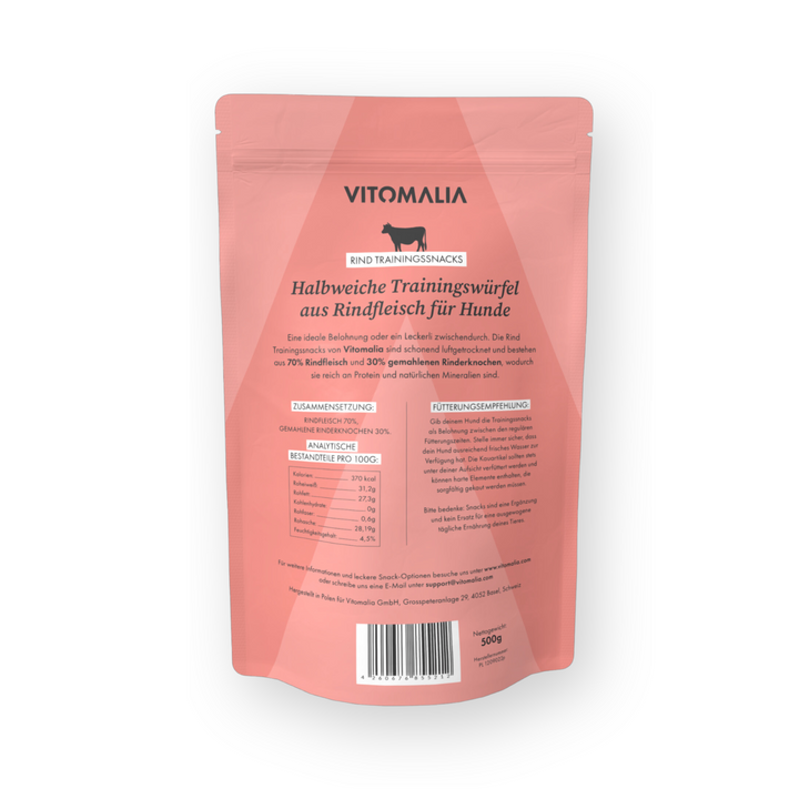 4er Trainingssnacks Bundle: Rind, Huhn, Kaninchen & Lamm – Gesamtgewicht 2kg (4x500g) - Vitomalia - Trainingssnacks