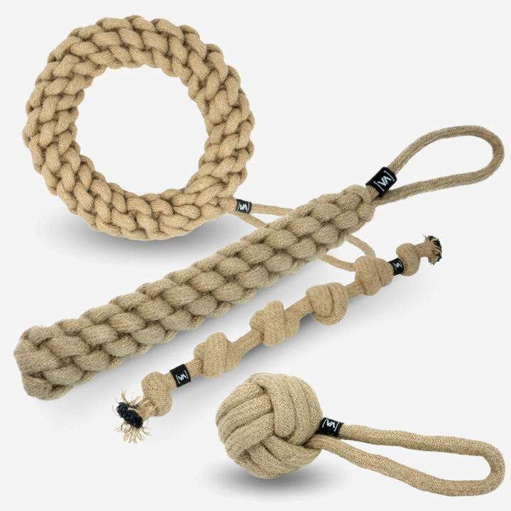 Bundle natural hemp tug & fetch toy for large dogs - XL